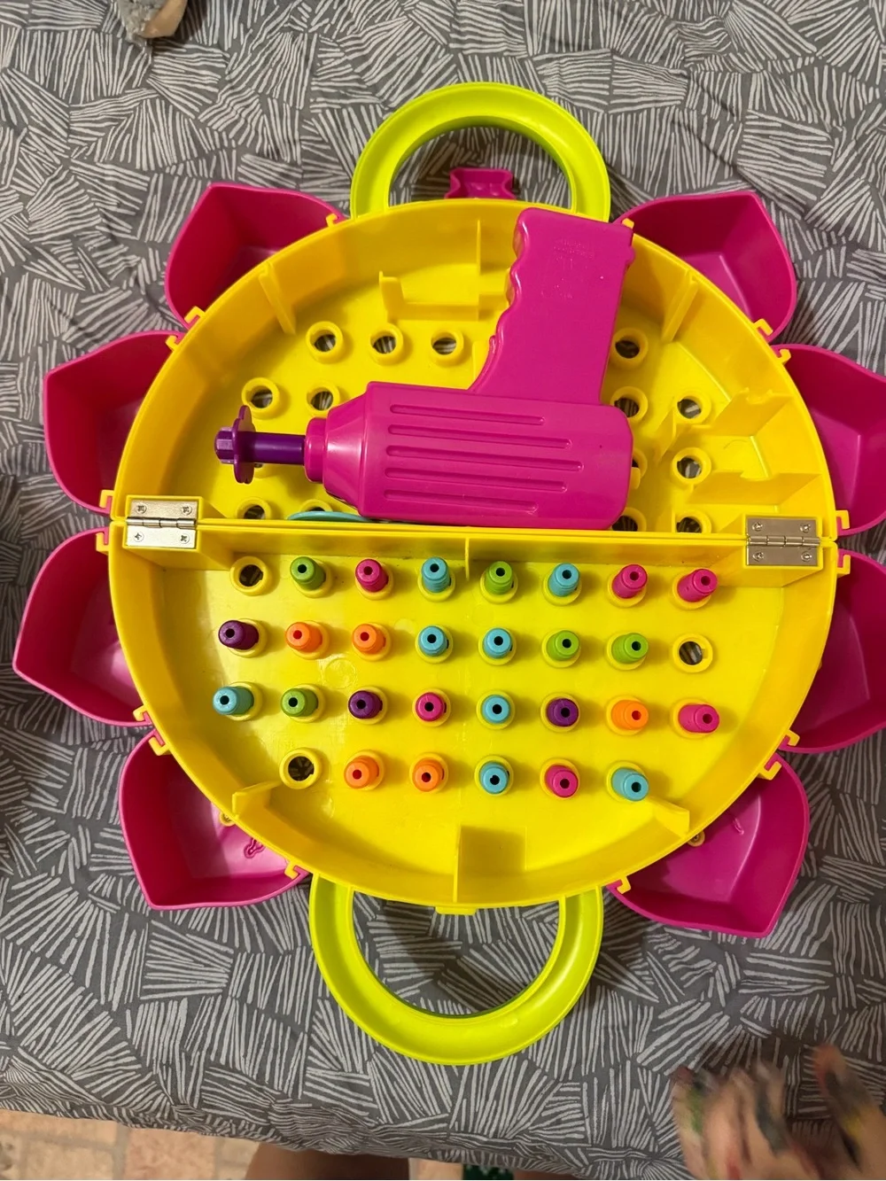 Kids Flower Peg Board Toy - Pink, Yellow, Green with drill